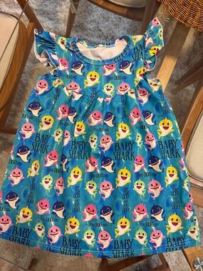 Toddler Blue Baby Shark Flutter-Sleeve Dress